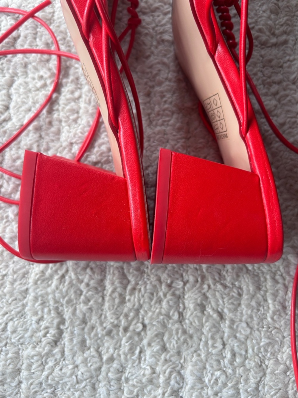 Public Desire "Fanatic" Red Square Toe Block Heel Strappy Sandals - Picture 6 of 9
